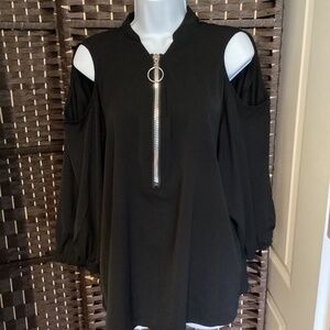 COLD SHOULDER ZIP FRONT BLOUSE ( Size: X-Large)